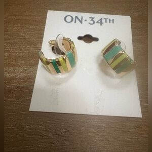 ON 34TH Gold and Green Striped Hoop Earrings